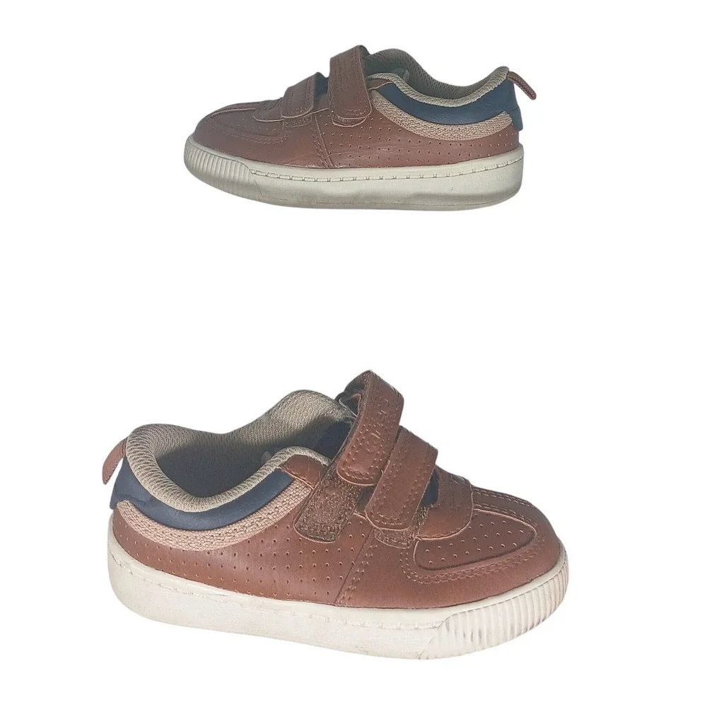 Carters Toddler Boys Brown Leather Hook and Loop Sneakers Size‎ 7
